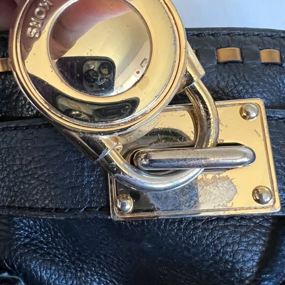 Michael Kors Black Leather Studded Shoulder Bag With Chain Detailing & Gold-Tone - Picture 6 of 7